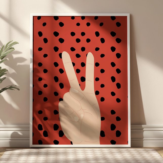Peace Sign on Red Dotted Background Preppy Poster (Skapare uppladdad)