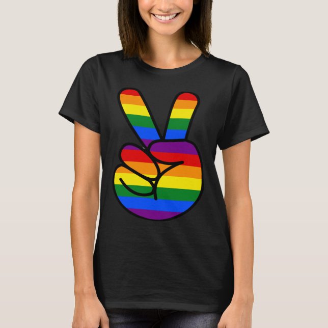 Peace Sign Rainbow Hippie Love T Shirt (Framsida)