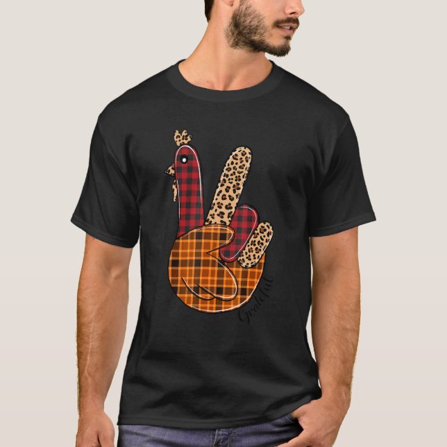 Peace Sign Turkey Grateful Turkey Hand Sign Thanks T Shirt (Framsida)