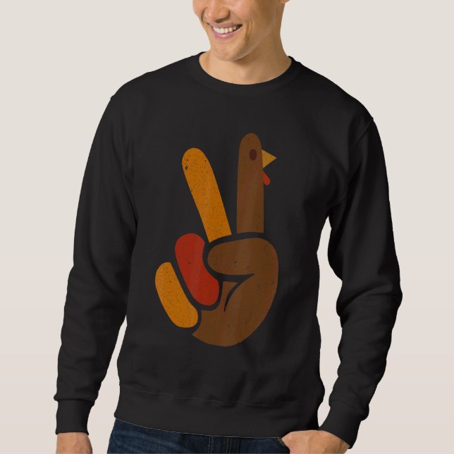 Peace Sign Turkey Hand Cool Thanksgiving Men Women Lång Ärmad Tröja (Framsida)