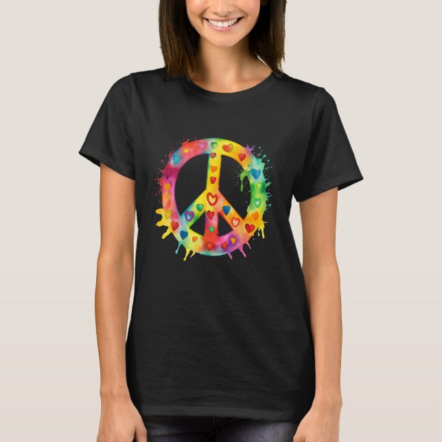 Peace Sign World Love Flowers Hippie Groovy Vibes  T Shirt (Framsida)
