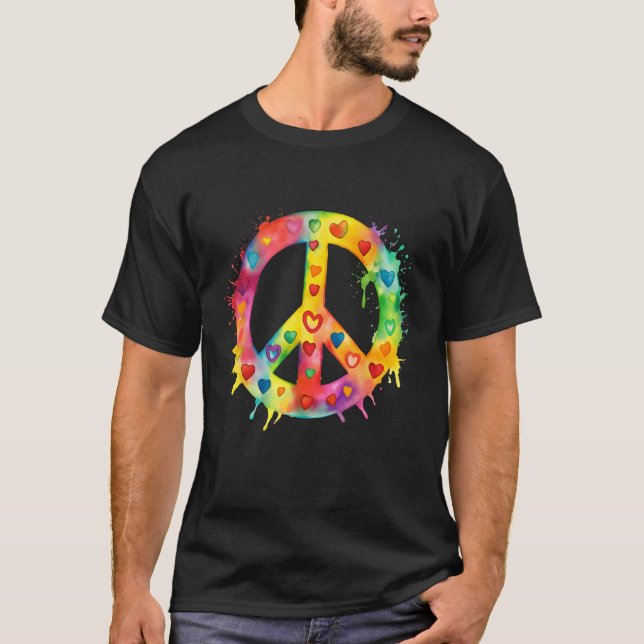Peace Sign World Love Flowers Hippie Groovy Vibes  T Shirt (Framsida)