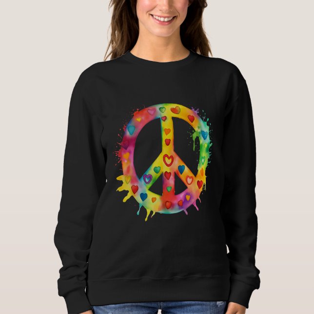 Peace Sign World Love Flowers Hippie Groovy Vibes  T Shirt (Framsida)