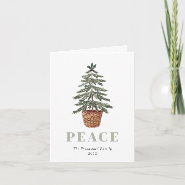 Peace Simple jul Evergreen Träd Helgkort (Framsida)