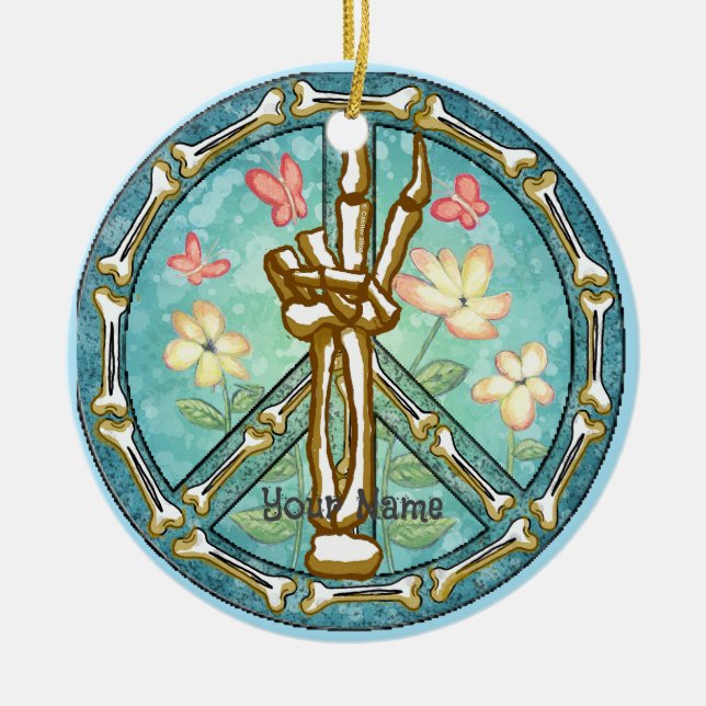 Peace Skeleton Hand Julgransprydnad Keramik (Framsidan)
