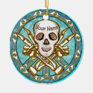 Peace Skeleton Skull Julgransprydnad Keramik