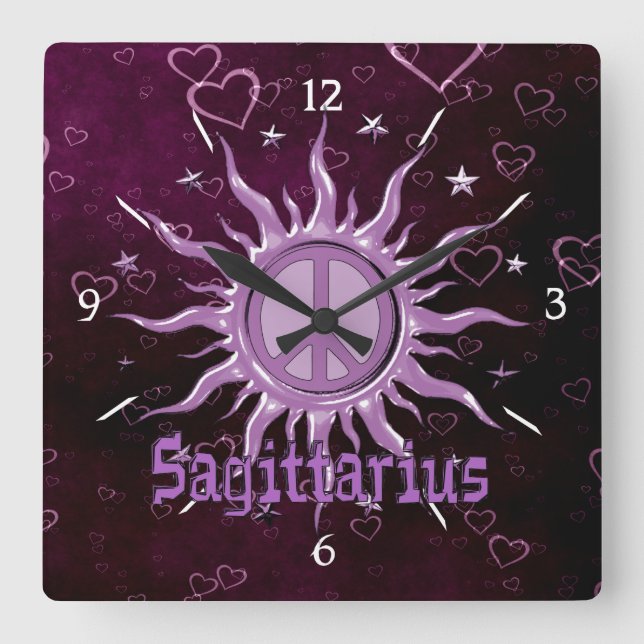 Peace Sol Sagittarius Fyrkantig Klocka (Framsida)