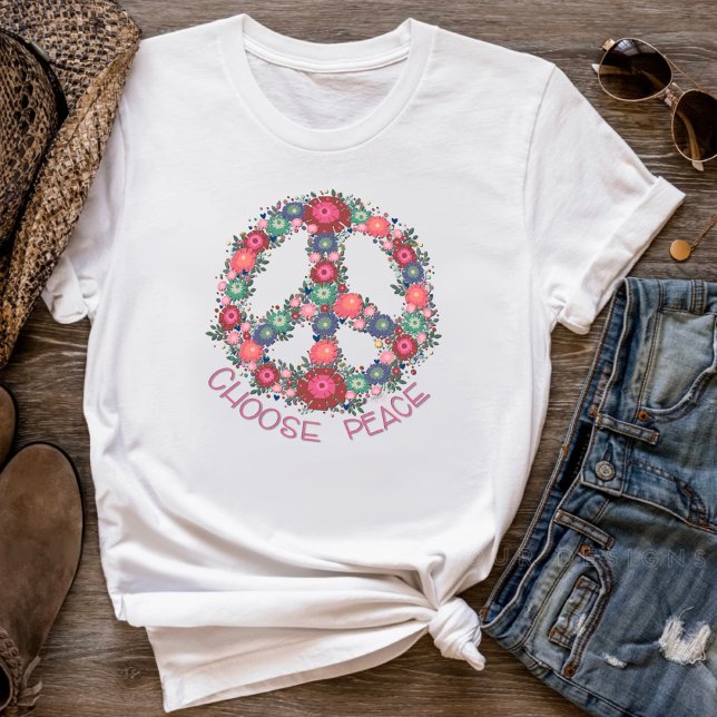 Peace Söt Blommigt Retro Boho Inspiritivity T Shirt (Skapare uppladdad)