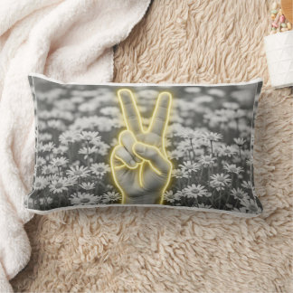 Peace & Sunflower Pillow w/ Yellow Gingham Lumbarkudde