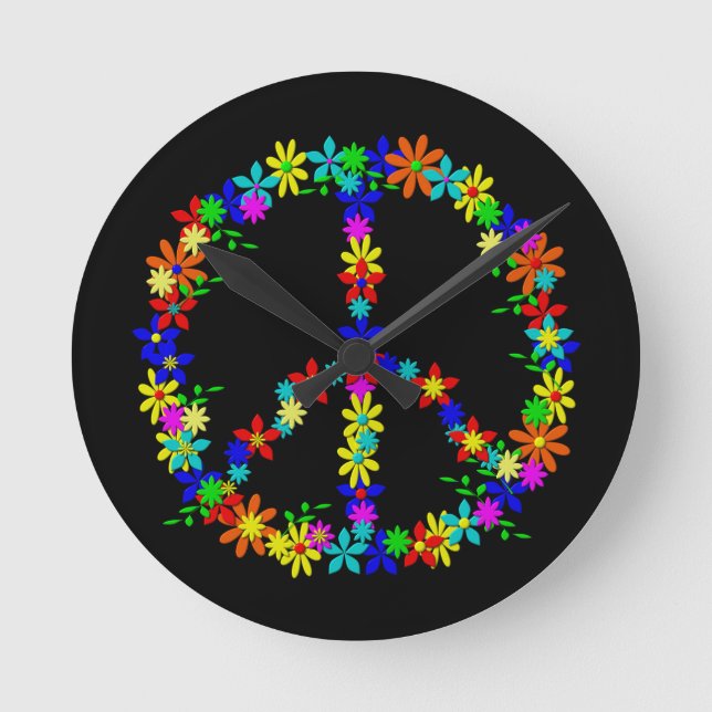 Peace Symbol Flower Power Rund Klocka (Framsida)