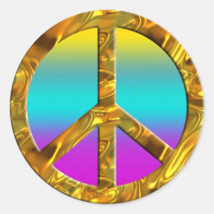 Peace-symbol - GULD FÄRGAD LINJER Runt Klistermärke