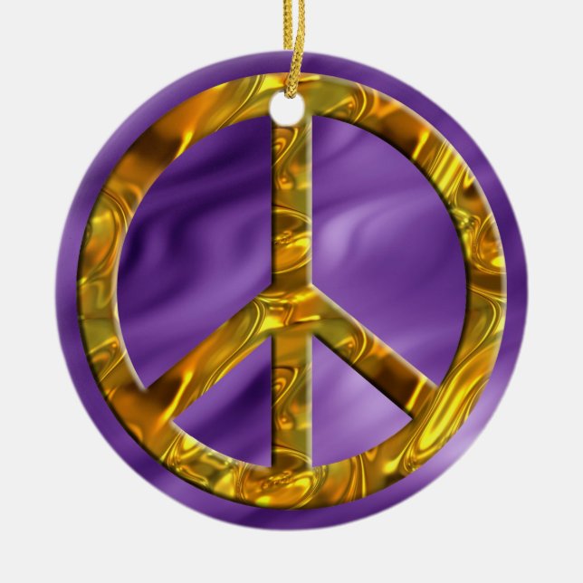 Peace-symbol - GULD | lila vågar Julgransprydnad Keramik (Framsidan)