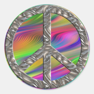 Peace-symbol - SILVER FÄRGAD VINKARARE Runt Klistermärke