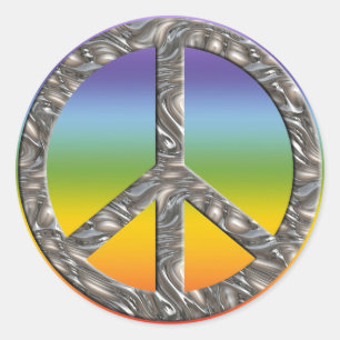Peace-symbol - SILVER Kakren färgad Runt Klistermärke