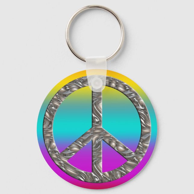 Peace-symbol - SILVER Nyckelring (Framsida)