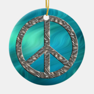 Peace-symbol - SILVER   vinkara blågröna Julgransprydnad Keramik