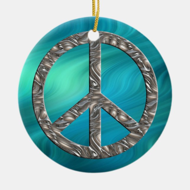 Peace-symbol - SILVER | vinkara blågröna Julgransprydnad Keramik (Framsidan)