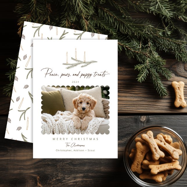 Peace Tassar Puppy Treats Rustic Botanical Photo H Julkort (Shown on a 5" x 7" card)
