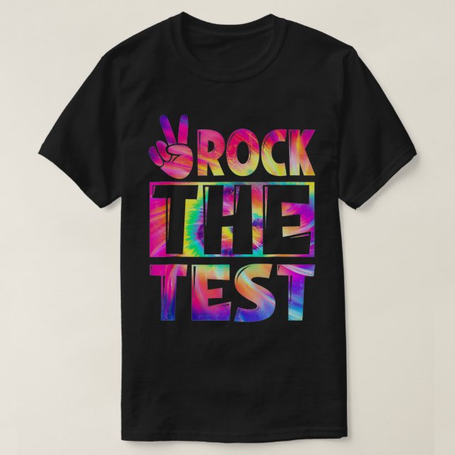 Peace Tie Dye Sten Testing Day Teac Lycklig T Shirt (Design framsida)