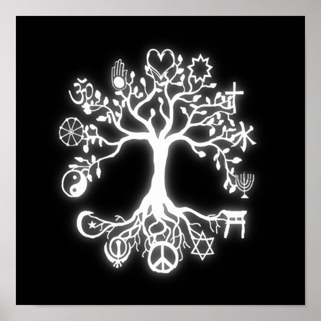 Peace Träd - Vit glöd Poster (Framsidan)