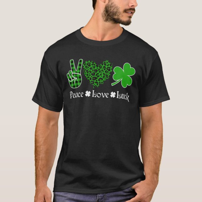 Peace Tur Peace Heart Shamrock St Patrick's T Shirt (Framsida)