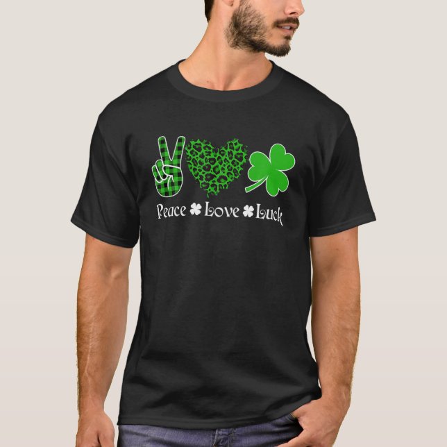 Peace Tur Peace Heart Shamrock St Patrick's T Shirt (Framsida)