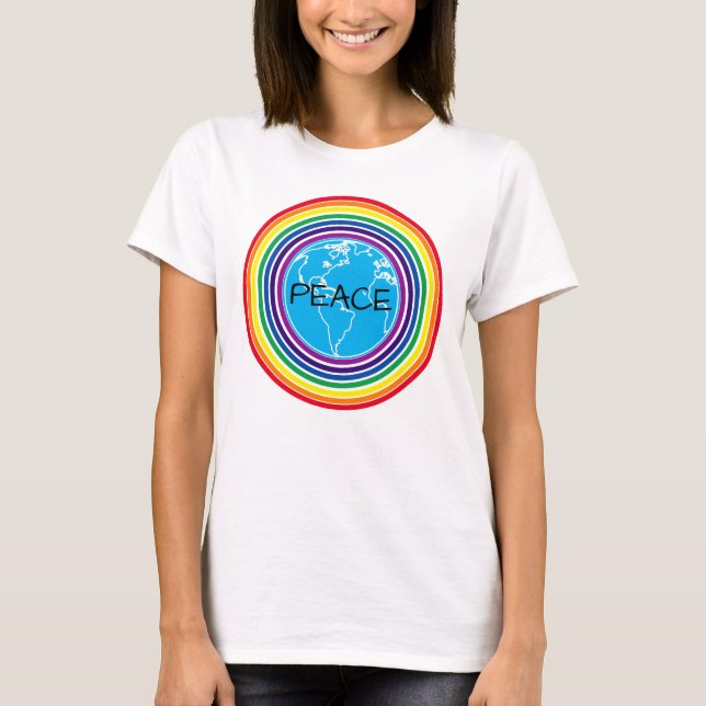 Peace Värld runt Rainbow Personlig T Shirt (Framsida)