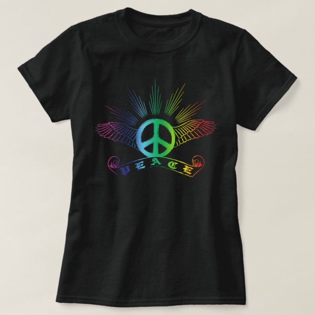 Peace Vingar Rainbow T Shirt (Design framsida)