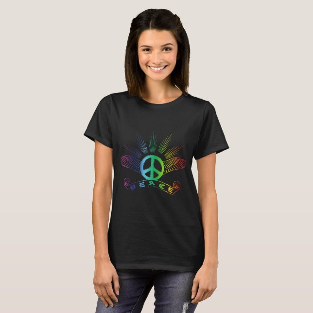 Peace Vingar Rainbow Tee Shirt (Hel framsida)