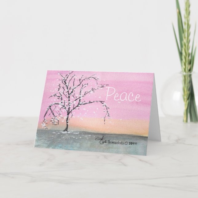 Peace Watercolor Snö på Träd julkort Helgkort (Framsida)
