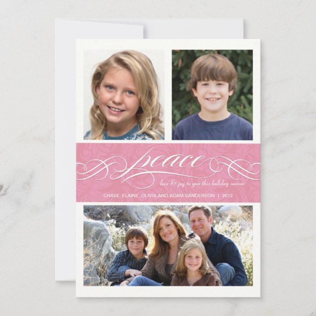 Peace Winter Rosa Helgdag Triple Photo Flat Card Julkort (Framsida)