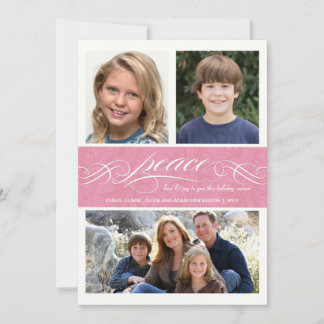 Peace Winter Rosa Helgdag Triple Photo Flat Card Julkort
