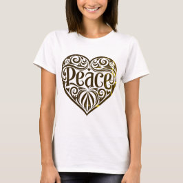 Peace Word Art In Gold  T Shirt