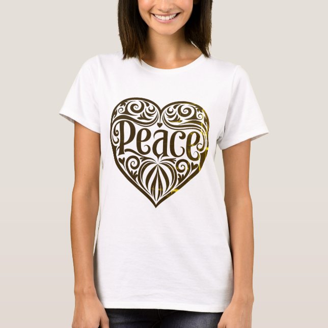 Peace Word Art In Gold  T Shirt (Framsida)