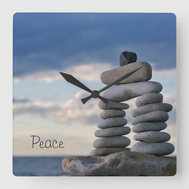 Peace Zen Sten Clock Fyrkantig Klocka (Framsida)