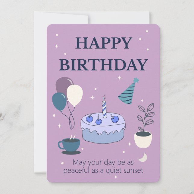 Peaceful Birthday Card with Night Sky and Moon Inbjudningar (Framsida)