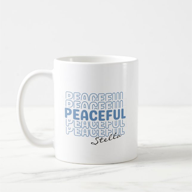 Peaceful Blue Wavy Retro Custom Name Text Coffee M Kaffemugg (Vänster)