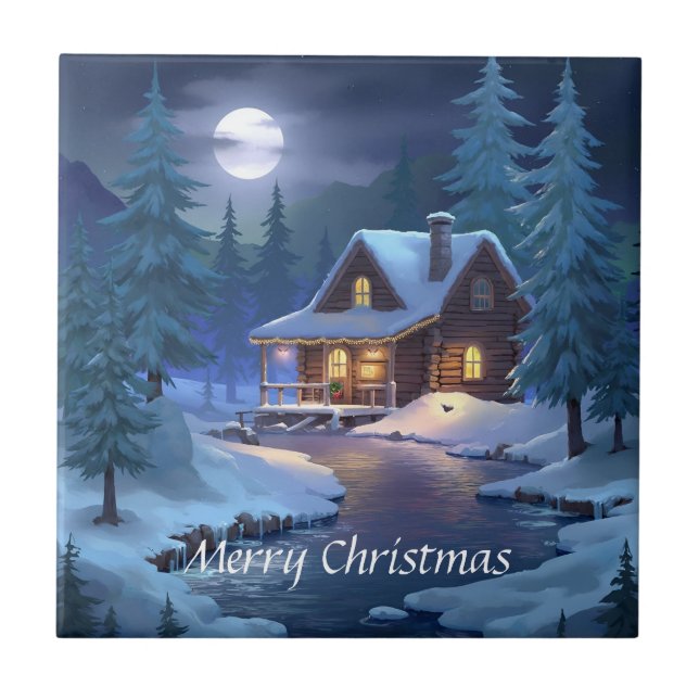 Peaceful Cabin in Winter Forest Kakelplatta (Framsidan)