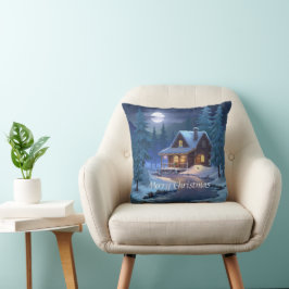 Peaceful Cabin in Winter Forest Kudde