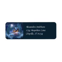 Peaceful Cabin in Winter Forest Returadress Etikett