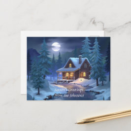 Peaceful Cabin in Winter Forest Vykort