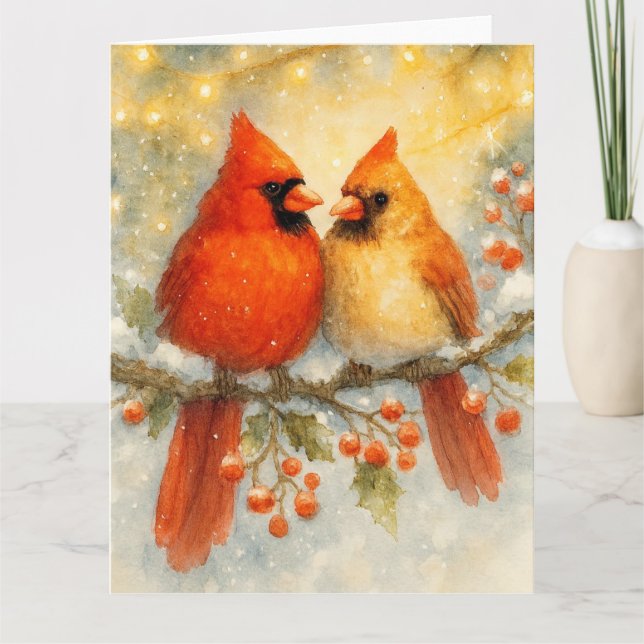 Peaceful Cardinals in Winter Kort (Framsida)