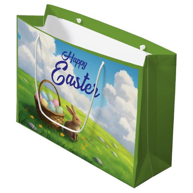 Peaceful Easter Spring Meadow Bunny & Egg Basket (Framsidan Vinklad)