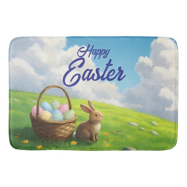 Peaceful Easter Spring Meadow Bunny & Egg Basket Badrumsmatta (Framsidan)