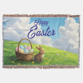 Peaceful Easter Spring Meadow Bunny & Egg Basket Filt