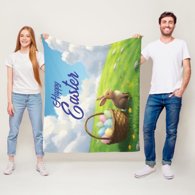 Peaceful Easter Spring Meadow Bunny & Egg Basket Fleecefilt (På plats)