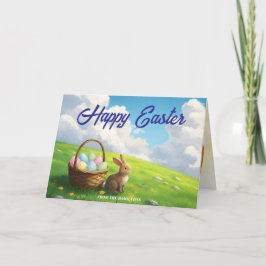 Peaceful Easter Spring Meadow Bunny & Egg Basket Kort