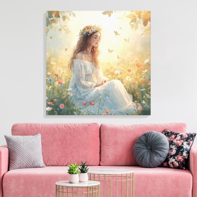 Peaceful Girl in Garden Canvas Print – Soft Nature (Insitu (Vardagsrum))