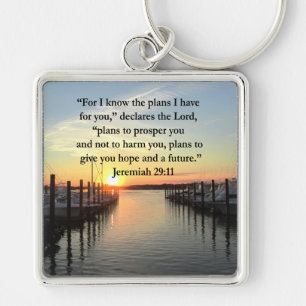 PEACEFUL JEREMIAH 29:11 SUNSET FYRKANTIG SILVERFÄRGAD NYCKELRING