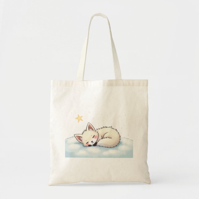 Peaceful Kawaii Arctic Fox Starry Night Winter Tygkasse (Framsidan)